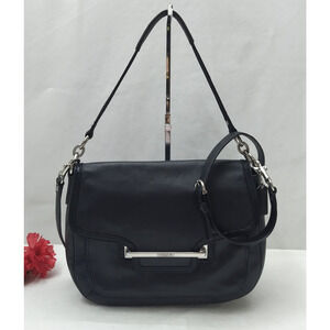 Coach Taylor Black Smooth Leather Flap Closure Crossbody Shoulder Bag